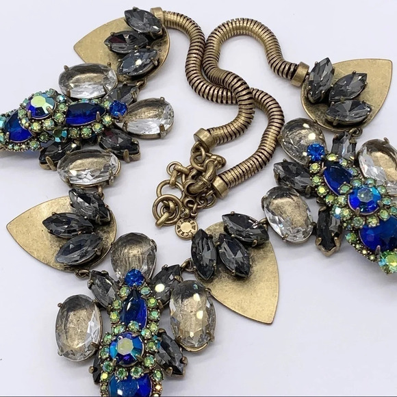 J. Crew Blue Green Gray AB Crystal Necklace - Picture 3 of 5